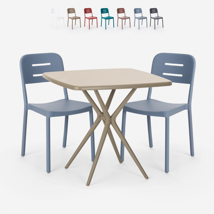 Ensemble Table Carrée Beige Polypropylène 70x70cm et 2 Chaises Design pour jardin restaurant bar Larum Remises Ensemble Table Carrée Beige Polypropylène 70x70cm et 2 Chaises Design pour jardin restaurant bar Larum Remises