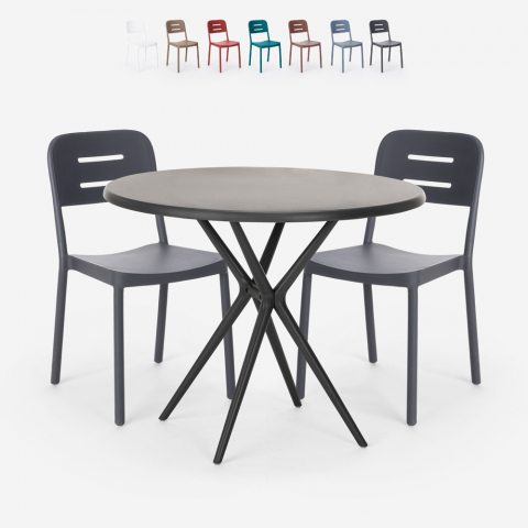 Set runder schwarzer Tisch 80cm 2 moderne Design Stühle Ipsum Dark Aktion