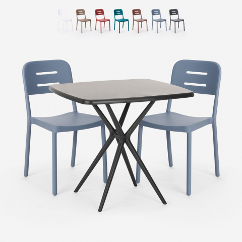 Set 2 sedie design moderno tavolo quadrato 70x70cm nero Larum Dark Promozione
