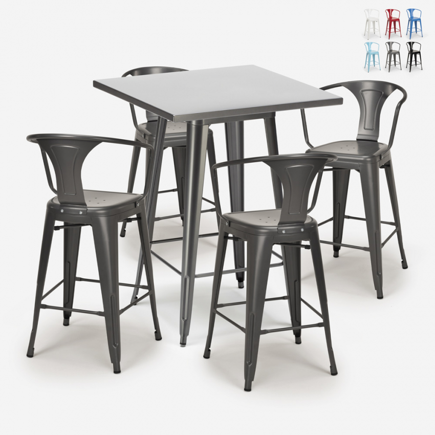 set bar cucina tavolino alto metallo 60x60cm 4 sgabelli bucket Saldi set bar cucina tavolino alto metallo 60x60cm 4 sgabelli bucket Saldi