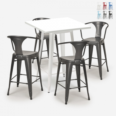 Set bar cucina tavolino 60x60cm bianco metallo 4 sgabelli tolix Bucket White Promozione