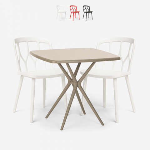 Set 2 Stühle Design Polypropylen quadratischen Tisch 70x70cm beige Saiku Aktion