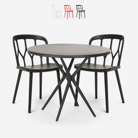 runder Tisch 80cm  schwarz, 2 Stühle aus Polypropylen Kento Dark Aktion