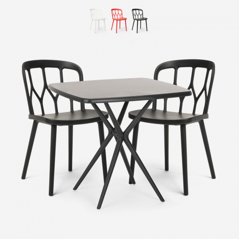 Set Quadratischer Tisch 70x70cm schwarz  2 Stühle Außen Design Saiku Dark Aktion