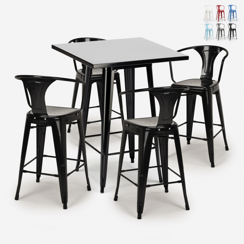 set tavolino alto nero 60x60cm 4 sgabelli metallo bar cucina bucket black Sconti set tavolino alto nero 60x60cm 4 sgabelli metallo bar cucina bucket black Sconti
