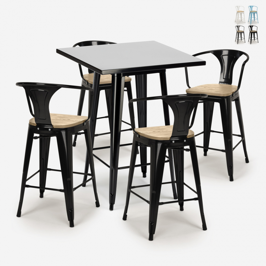 set tavolino nero 60x60cm industriale 4 sgabelli bucket black top light Vendita set tavolino nero 60x60cm industriale 4 sgabelli bucket black top light Vendita