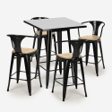 set tavolino nero 60x60cm industriale 4 sgabelli bucket black top light Stock