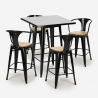 set tavolino nero 60x60cm industriale 4 sgabelli bucket black top light Stock