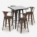 set tavolino alto nero 60x60cm 4 sgabelli legno metallo bucket wood black Acquisto