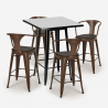 set tavolino alto nero 60x60cm 4 sgabelli legno metallo bucket wood black Acquisto
