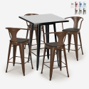 set tavolino alto nero 60x60cm 4 sgabelli legno metallo bucket wood black Catalogo