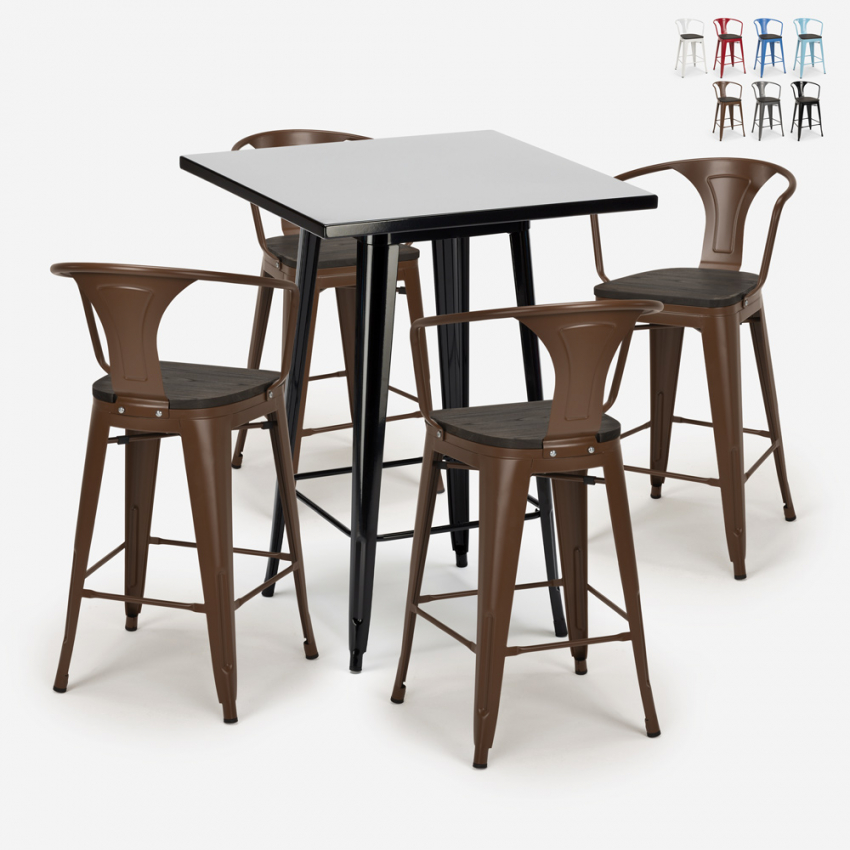 set tavolino alto nero 60x60cm 4 sgabelli legno metallo bucket wood black Catalogo set tavolino alto nero 60x60cm 4 sgabelli legno metallo bucket wood black Catalogo