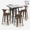 set tavolino alto nero 60x60cm 4 sgabelli legno metallo bucket wood black Catalogo