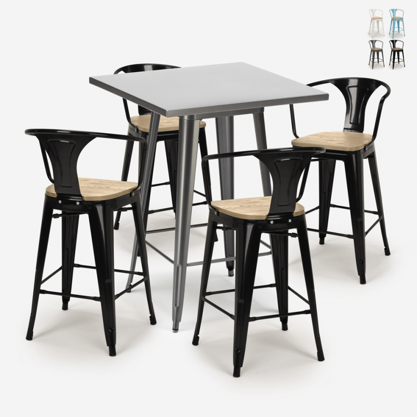 ensemble table 60x60cm 4 tabourets bar cuisine industriel bucket top light Promotion ensemble table 60x60cm 4 tabourets bar cuisine industriel bucket top light Promotion