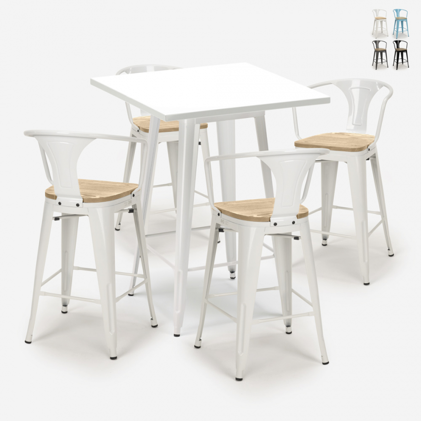 ensemble table blanche 60x60cm 4 tabourets en métal bucket white top light Offre ensemble table blanche 60x60cm 4 tabourets en métal bucket white top light Offre