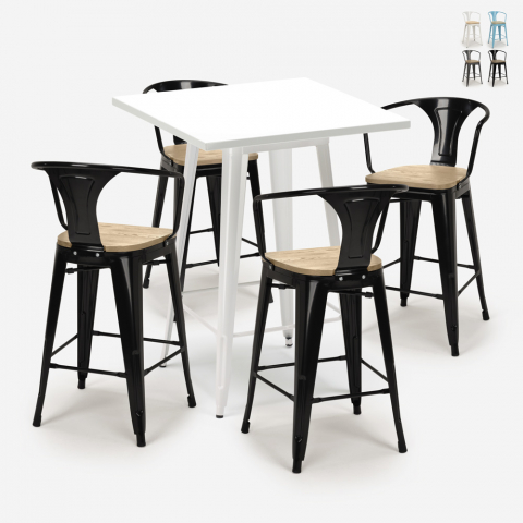 Set tavolino metallo bianco 60x60cm 4 sgabelli tolix Bucket White Top Light Promozione