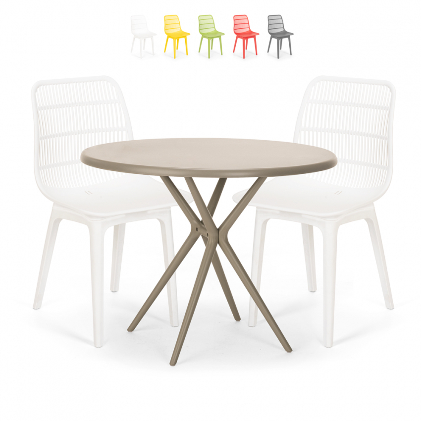 Set 2 Stühle runder Tisch 80cm beige modernes Design Außen Bardus Sales Set 2 Stühle runder Tisch 80cm beige modernes Design Außen Bardus Sales