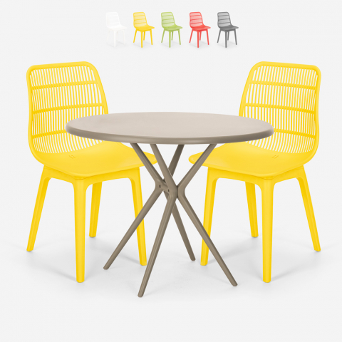 Set 2 Stühle runder Tisch 80cm beige modernes Design Außen Bardus Aktion