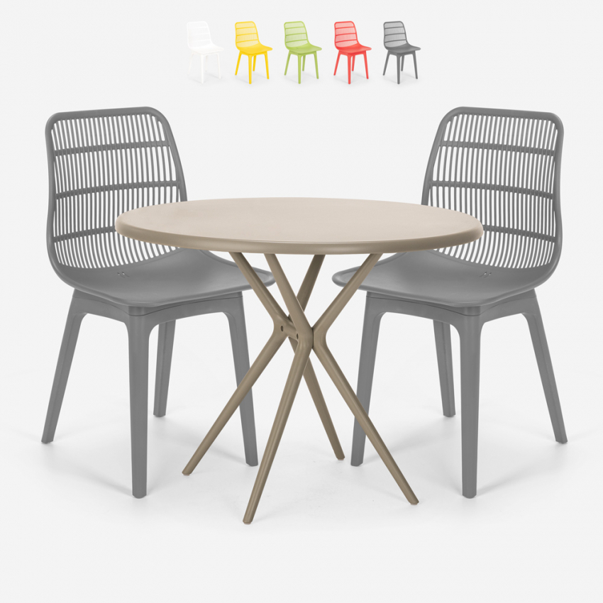 Set 2 Stühle runder Tisch 80cm beige modernes Design Außen Bardus Eigenschaften