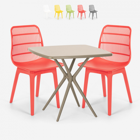 Set 2 Stühle quadratischer Tisch beige 70x70cm Polypropylen Design Cevis Aktion