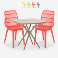 Ensemble 2 Chaises Polypropylène et 1 Table Carrée Beige 70x70cm jardin Cuisine Restaurant Design Cevis Promotion