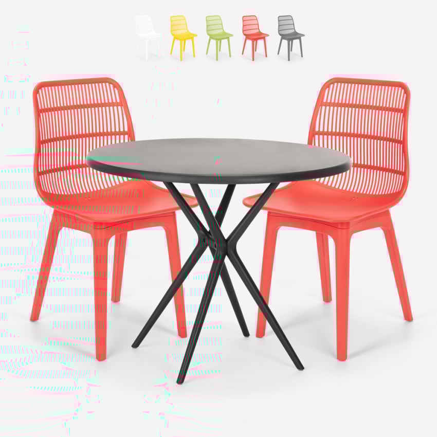 Set Runder Tisch 80cm schwarz 2 Stühle aus Polypropylen Bardus Dark Eigenschaften Set Runder Tisch 80cm schwarz 2 Stühle aus Polypropylen Bardus Dark Eigenschaften