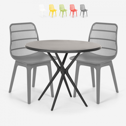 Set runder Tisch 80cm schwarz 2 Stühle Polypropylen Bardus Dark