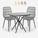 Ensemble Table Carrée 70x70cm Noire et 2 Chaises Design Moderne Jardin Cuisine Cevis Dark 