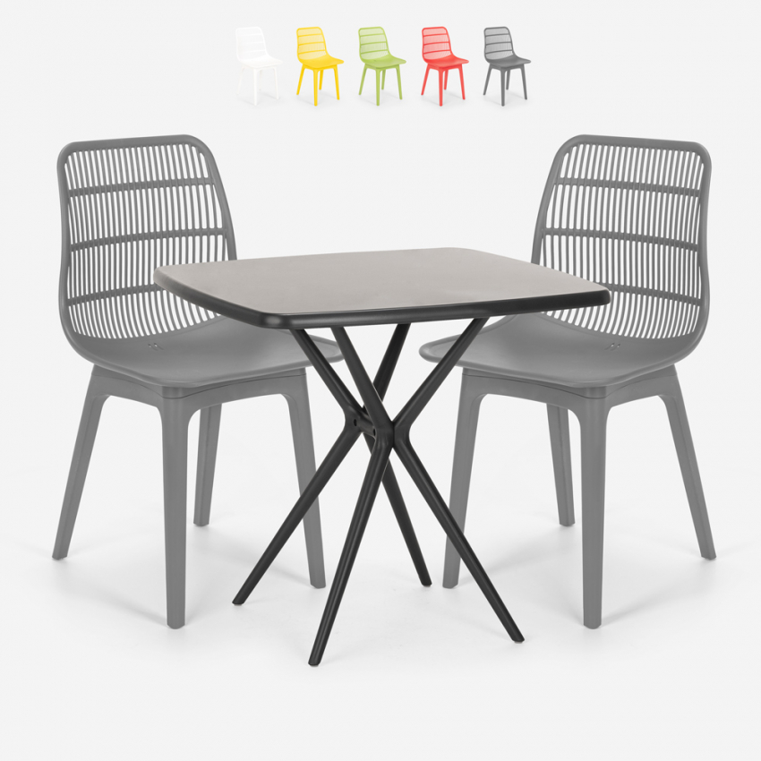Set quadratischer Tisch 70x70cm schwarz 2 Stühle modernes Design Cevis Dark Kosten