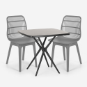Ensemble Table Carrée 70x70cm Noire et 2 Chaises Design Moderne Jardin Cuisine Cevis Dark 