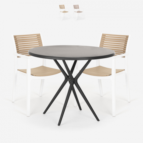 Set 2 sedie design moderno tavolo nero rotondo 80cm Fisher Dark Promozione