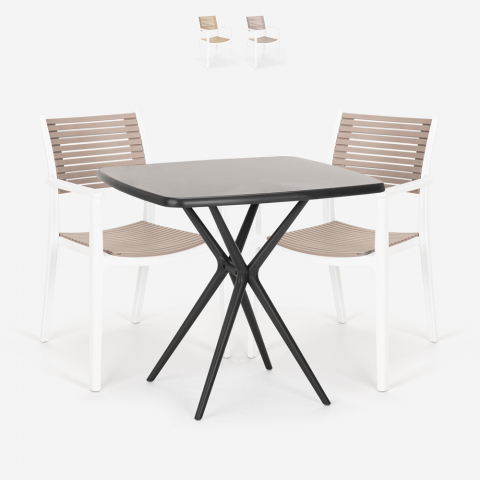 Ensemble Table Carrée Noire 70x70cm et 2 Chaises Design Moderne Restaurant Cuisine Jardin Clue Dark Promotion