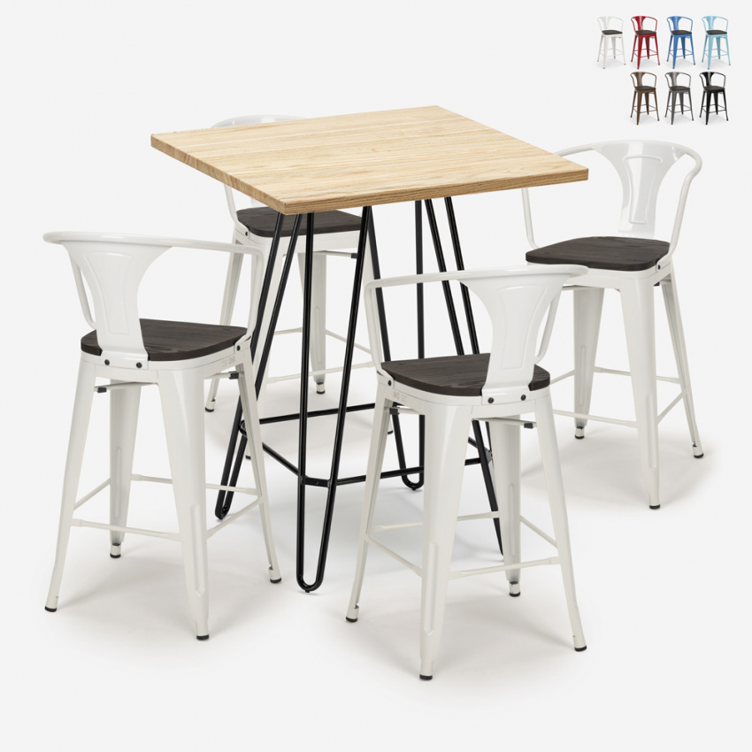 set 4 hocker industriellen holz metall tisch 60x60cm mason wood Angebot set 4 hocker industriellen holz metall tisch 60x60cm mason wood Angebot