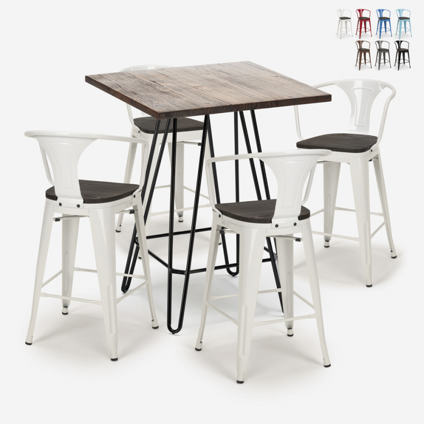 set tavolino industriale legno metallo 60x60cm 4 sgabelli mason noix wood Promozione set tavolino industriale legno metallo 60x60cm 4 sgabelli mason noix wood Promozione