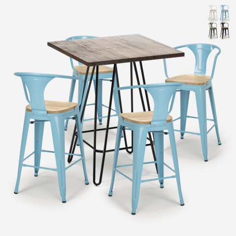Ensemble table Haute 60x60cm 4 Tabourets Tolix Bar Cuisine Mason Noix Top Light Promotion