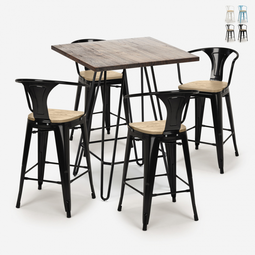 set bar cucina 4 sgabelli tavolino alto 60x60cm mason noix top light Saldi set bar cucina 4 sgabelli tavolino alto 60x60cm mason noix top light Saldi