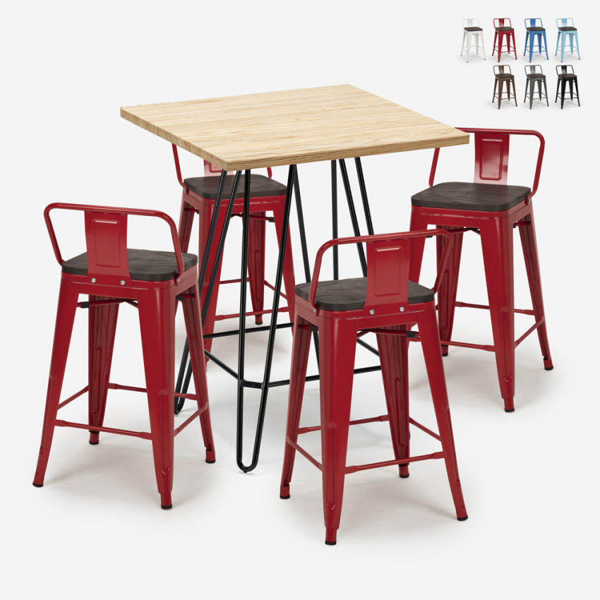 ensemble 4 tabourets style table haute bois métal 60x60cm industriel mason steel top Promotion ensemble 4 tabourets style table haute bois métal 60x60cm industriel mason steel top Promotion
