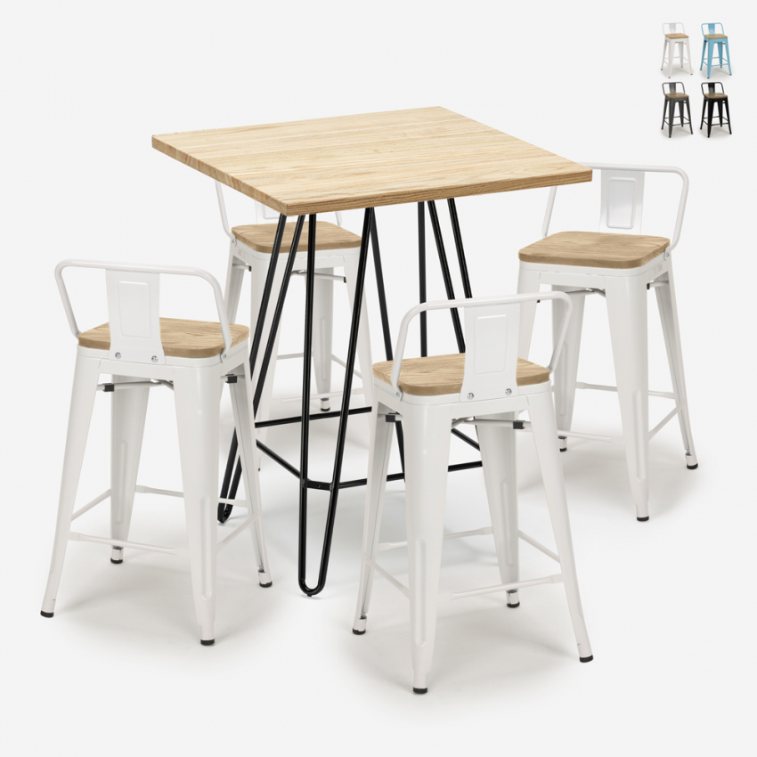 ensemble table 60x60cm 4 tabourets style bar industriel mason steel top light Remises ensemble table 60x60cm 4 tabourets style bar industriel mason steel top light Remises