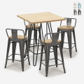 set bar industriale 4 sgabelli tavolino 60x60cm mason steel top light Promozione