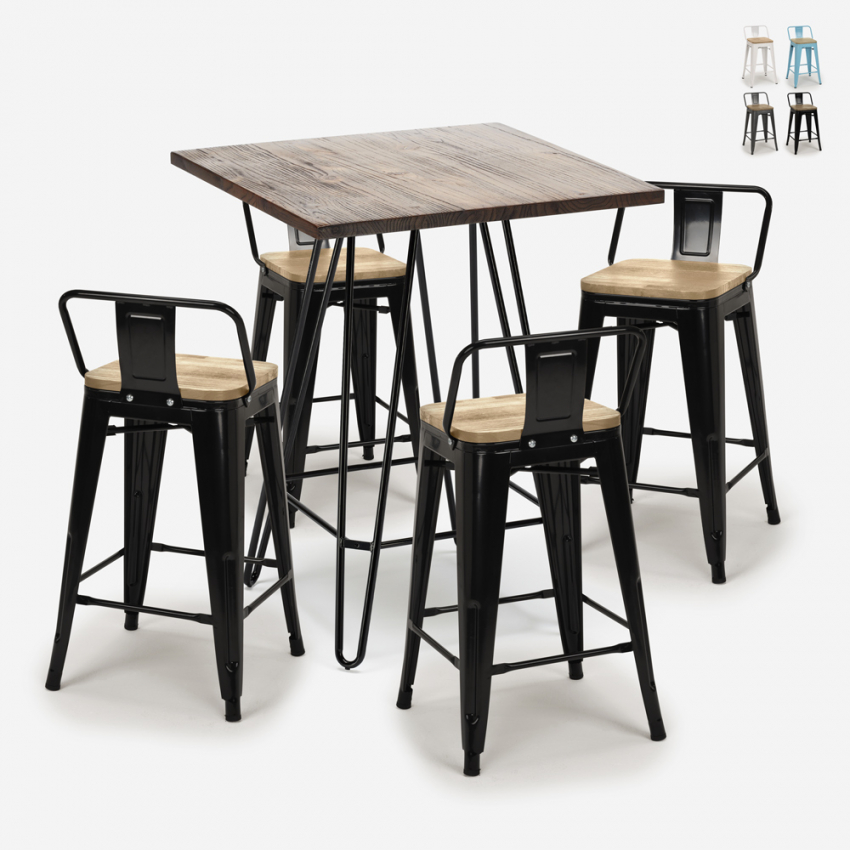 set 4 sgabelli tavolino industriale 60x60cm mason noix steel top light Saldi set 4 sgabelli tavolino industriale 60x60cm mason noix steel top light Saldi