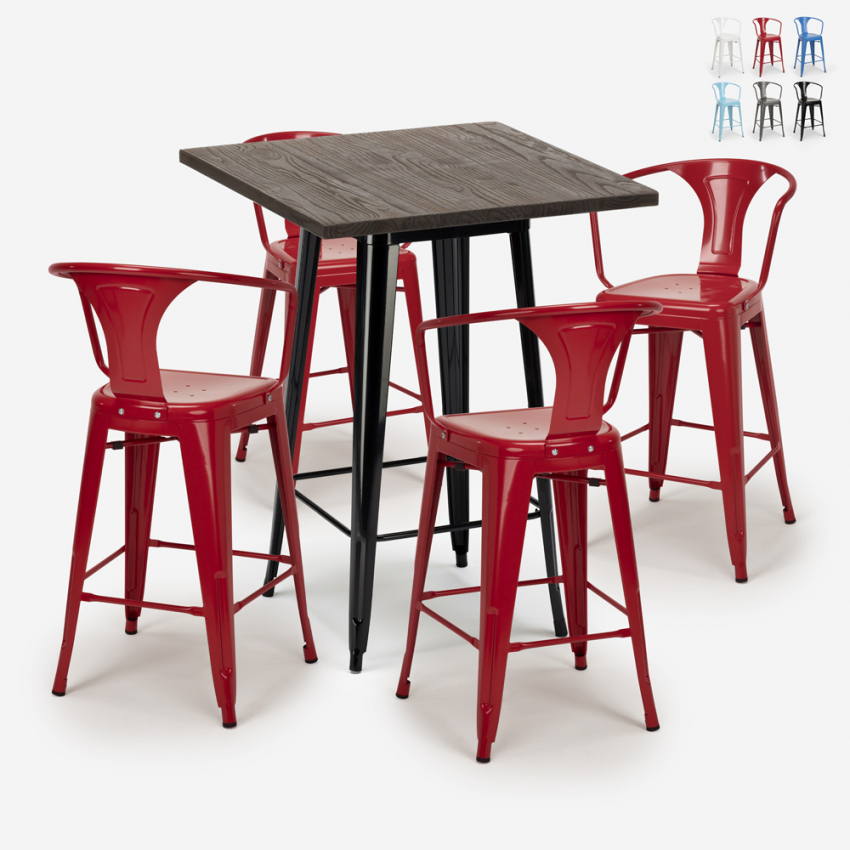 set 4 sgabelli metallo tavolino alto legno 60x60cm bruck black Catalogo set 4 sgabelli metallo tavolino alto legno 60x60cm bruck black Catalogo