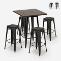 set 4 hocker hoher tisch 60x60cm holz industriellen stil bar bent black Aktion