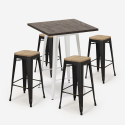 set bar industriale 4 sgabelli legno tavolino alto 60x60cm bent white Saldi