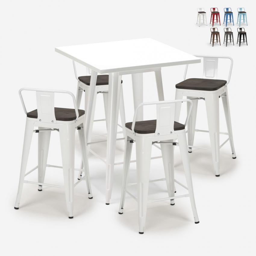 set bar 4 sgabelli tavolino industriale metallo bianco 60x60cm buch white Offerta
