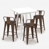 ensemble 4 tabourets table 60x60cm métal blanc industriel buch white 
