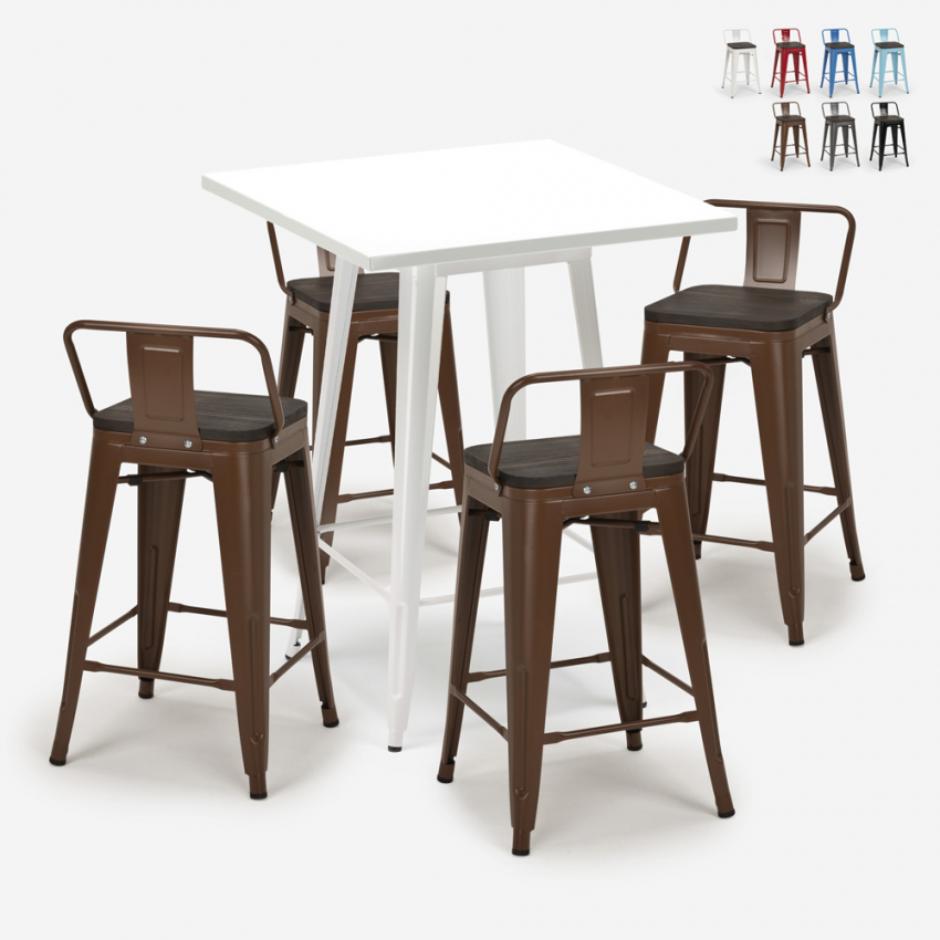 ensemble 4 tabourets table 60x60cm métal blanc industriel buch white Réductions ensemble 4 tabourets table 60x60cm métal blanc industriel buch white Réductions