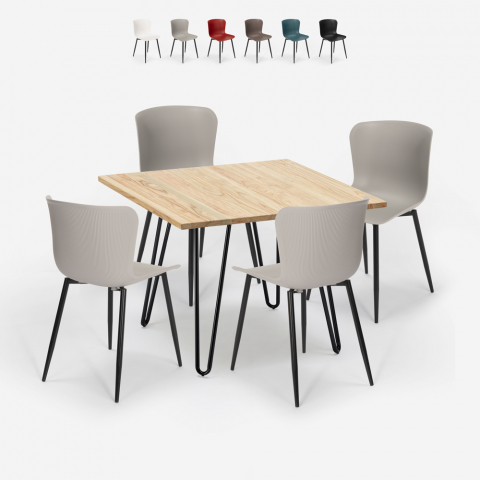 Ensemble 4 Chaises et 1 Table Carrée 80x80cm Design Industriel Claw Light Promotion