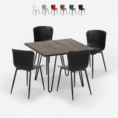 Set Tisch 80x80cm 4 Stühle industriellen Stil Metall Claw Dark Aktion