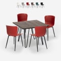 Ensemble Table 80x80cm Carrée et 4 Chaises Style Industriel Métal Claw Dark Réductions