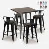 ensemble 4 tabourets table 60x60cm bois métal bar industriel peaky Catalogue